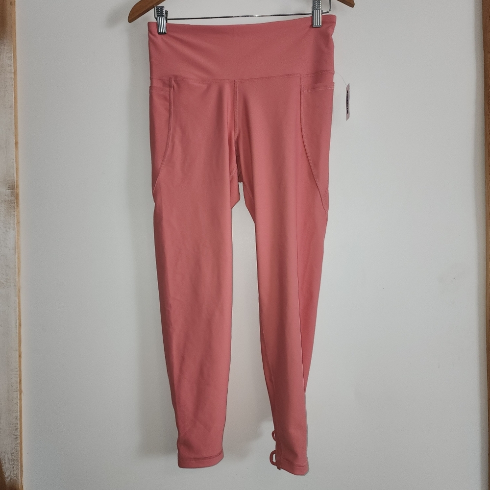 Old Navy Active Powersoft 7/8 Muted Coral Lace-Up Leggings Size L NWT